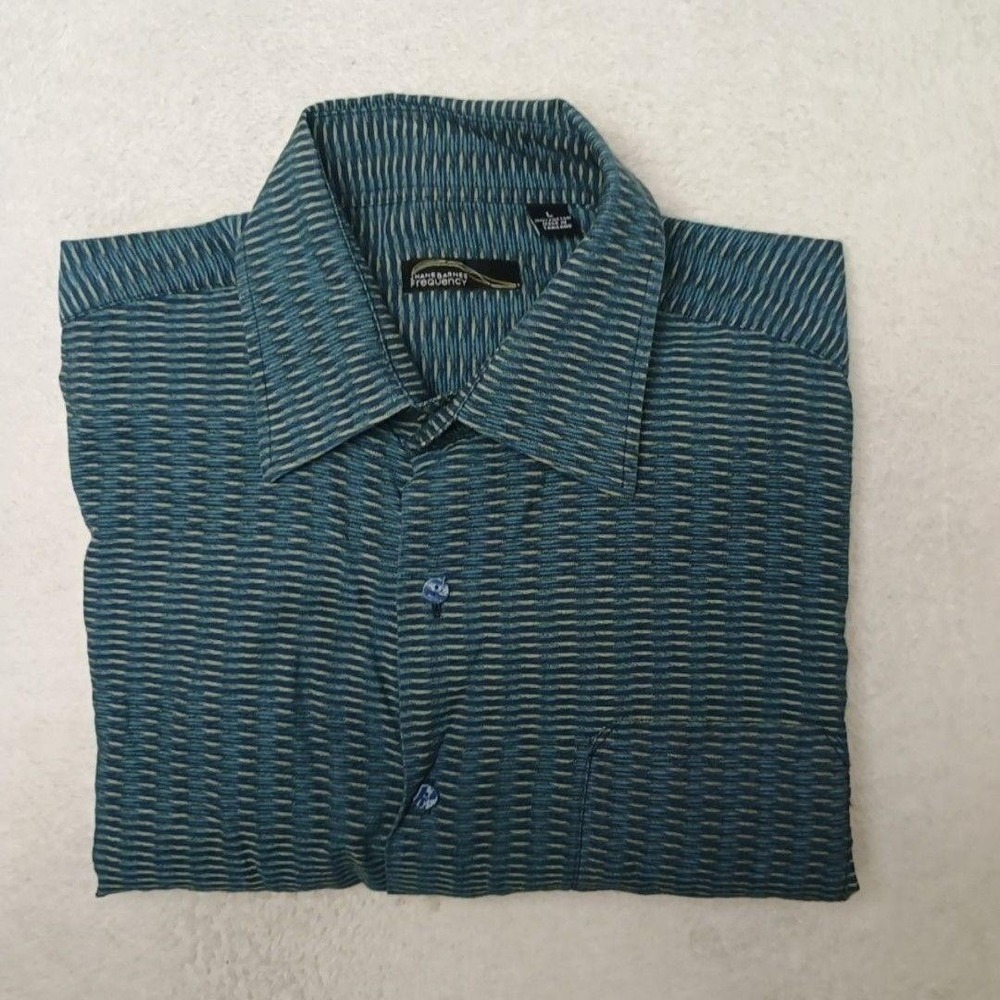 Jhane Barnes Frequency Shirt Mens L Blue Striped Button-Up Lightweight Cotton